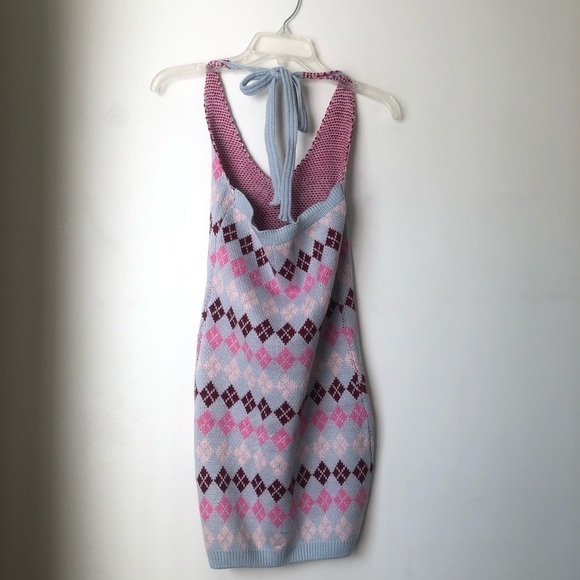 Princess Polly Jude Argyle Knit Halter Mini Dress XS/S - Picture 8 of 10
